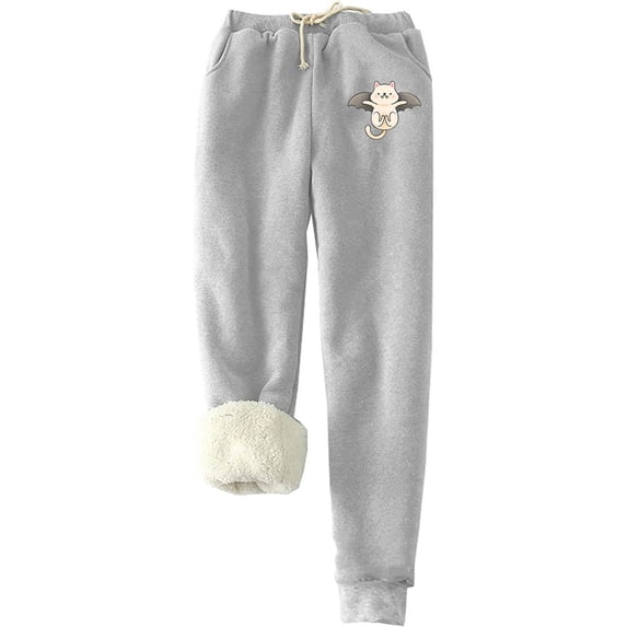 IROINNID Fleece Sweatpants for Women Thermal Printed Winter Pants Lamb Fleece Elastic Thickened Plush Warm Sweatpants,Gray