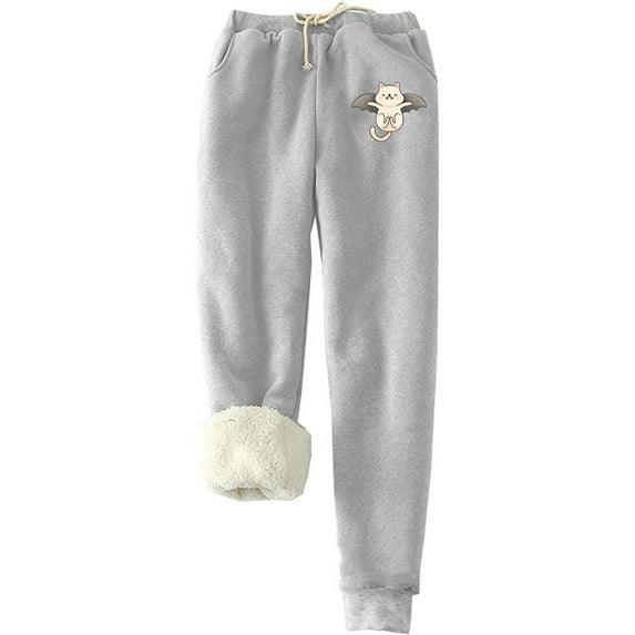 IROINNID Sales Fleece Sweatpants for Women Thermal Printed Winter Pants Lamb Fleece Elastic Thickened Plush Warm Sweatpants,Gray