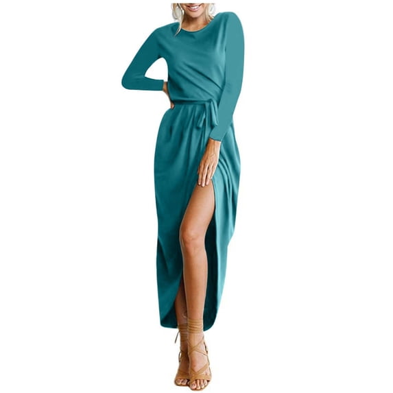 IROINNID Formal Dress for Women Wedding Guest Evening Party Formal Dress Round Neck High Waist Bandage Solid Color Split Dress,Mint Green