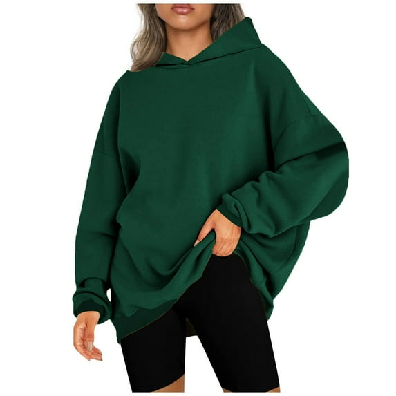 IROINNID Hoodie for Women Oversized Solid All-match Pullover Long Sleeve Loose Fit Plain Classic Sweatshirt Basic Tops,Olive Green