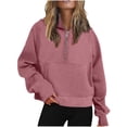 thumbnail image 1 of IROINNID Hoodie for Women Solid Casual Pullover Loose Long Sleeve Fall Basic Hoodie with Zipper Pocket,Pink, 1 of 6