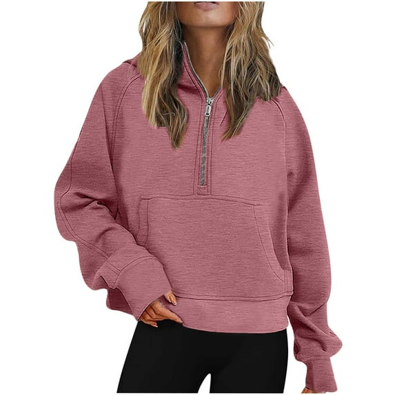 IROINNID Hoodie for Women Solid Casual Pullover Loose Long Sleeve Fall Basic Hoodie with Zipper Pocket,Pink