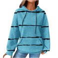 thumbnail image 1 of IROINNID Sales Hoodie for Women Stripe Long Sleeve Drawstring Hoodie Casual Waffle Pullover Tops,Sky Blue, 1 of 6