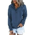 thumbnail image 1 of IROINNID Sales Hoodie for Women Winter Casual Button Drawstring Hooded Pullover Basic Versatile Tops,Dark Blue, 1 of 5