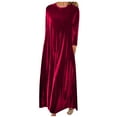 thumbnail image 1 of IROINNID Long Sleeve Dress for Women Fall Dress Full-Length Shift Dress Solid Color Spring New Gold Velvet Thin Trendy Round Neck Long Dresses,Burgundy, 1 of 7
