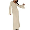 thumbnail image 1 of IROINNID Sales Long Sleeve Dress for Women Fall Dress Full-Length Formal Dress Spring Sexy Round-Neck Solid Slimming Long Sleeve Dress,Beige, 1 of 4