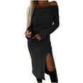 thumbnail image 1 of IROINNID Sales Long Sleeve Dress for Women Knee-Length Formal Dress Winter Solid Long Sleeve One-shoulder Slit Long Dresses,Black, 1 of 7