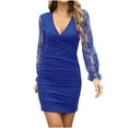 thumbnail image 1 of IROINNID Sales Long Sleeve Dress for Women Thigh-Length Formal Dress Summer Lace Solid Color Long Sleeve Sexy Dress,Blue, 1 of 6