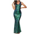 thumbnail image 1 of IROINNID Sales Maxi Dress for Women Casual Sequin V-neck Sparkly Glitter Party Club Wrap Evening Formal Dress Sequin Dress,Green, 1 of 9