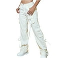 thumbnail image 1 of IROINNID Sales Pants for Women Cargo Street Style Design Sense Multi Pocket Overalls Low Waist Sports Pants,White, 1 of 8