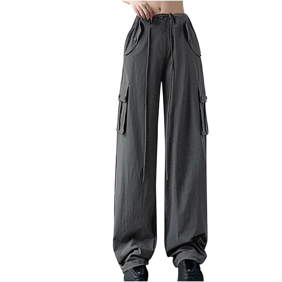 IROINNID Cargo Pants for Women Vintage Street Style Star Print Spicy Girl Low Waist Straight Tube Slimming Pants,Gray