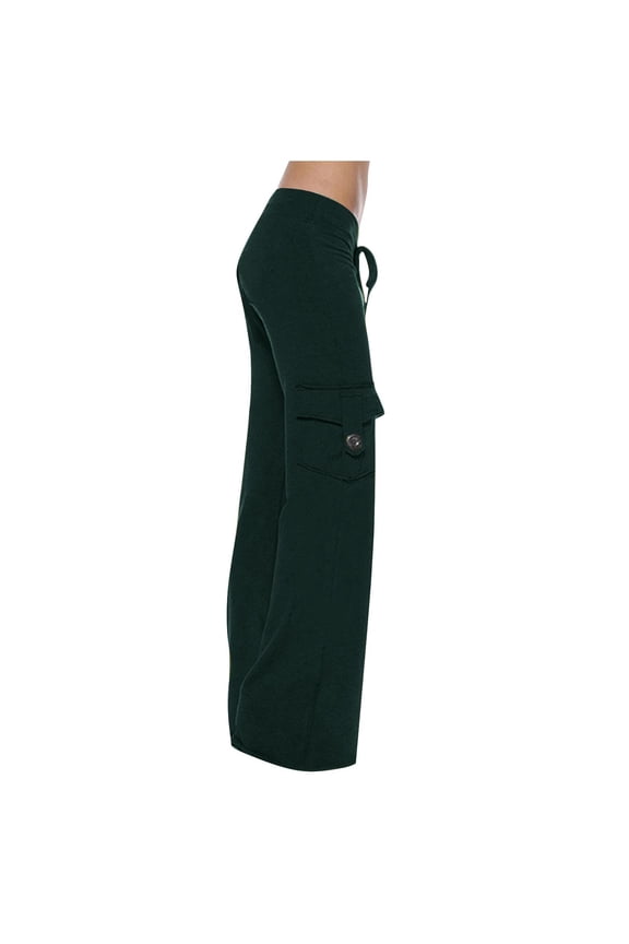 Pants for Women Cargo Workout Out Leggings Stretch Waist Button Pocket Yoga Gym Loose Pants,Olive Green