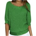 thumbnail image 1 of IROINNID Sales Pullover Sweater for Women Crewneck Linen Knit Tops 3/4 Sleeve Comfort Solid Lightweight Casual Sweater,Green, 1 of 6