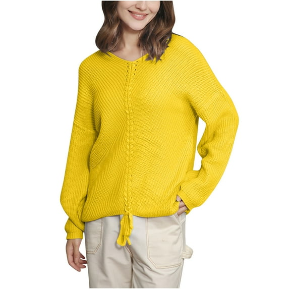IROINNID Sales Pullover Sweater for Women V-neck Knit Long Sleeve Casual Pullover Loose Warm Casual Lightweight Base Sweater,Yellow