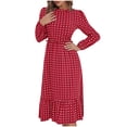 thumbnail image 1 of IROINNID Sales Semi Formal Dress for Women Long Sleeve A-Line Dress V-Neck Printing Dress Loose Dress,Burgundy, 1 of 6