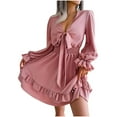 thumbnail image 1 of IROINNID Sales Semi Formal Dress for Women Long Sleeve Wrap Dress Sexy V-Neck Solid Dresses Summer Pullover Bandage Dress,Pink, 1 of 8