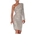 thumbnail image 1 of IROINNID Sales Sequin Dress for Women Sexy Club Night Single Shoulder Long Sleeve Sequin Cultivate One's Moral Character Dress Sequin Dress,Silver, 1 of 7