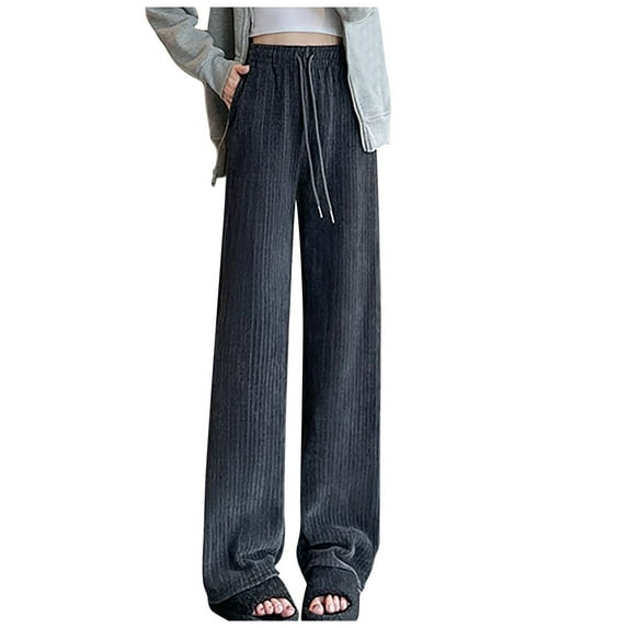 IROINNID Sales Sweatpants for Women Casual Jogger Loose Fit Plush and Thickened Solid Color Pants Straight Tube Large Size Long Pants,Gray