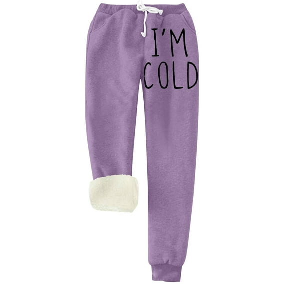 IROINNID Sales Sweatpants for Women Thermal Solid Color Fleece Pockets Plus-Size Bandage Elastic Waist Casual Pants Leggings,Purple