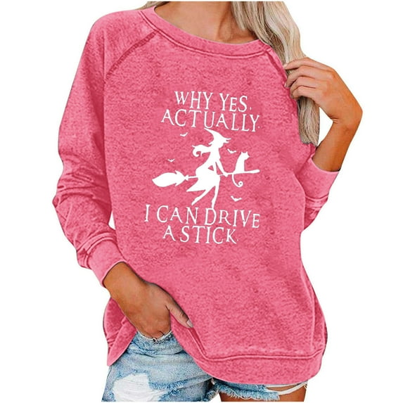 IROINNID Sales Sweatshirt for Women Casual Long Sleeve Witch Print Crewneck Tops Loose Fit Sweatshirt Pullover,White
