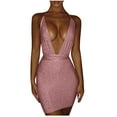 thumbnail image 1 of IROINNID Sales Wedding Guest Dresses for Women Evening Night Formal Fall Dress Summer Slim Sexy Lace-Up Backless Sleeveless V-Neck Dress Trendy Bodycon Dress,Pink, 1 of 5