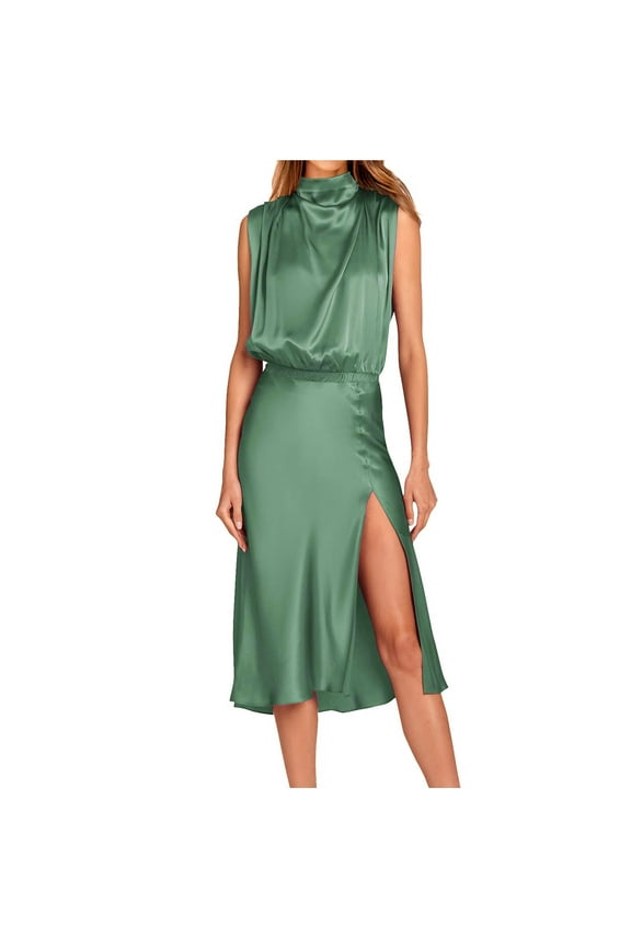 Wedding Guest Dresses for Women Evening Night Party Dress Backless Loose Sleeveless Solid Knee-High Split Dress Trendy Formal Dress,Mint Green