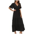 thumbnail image 1 of IROINNID Wedding Guest Dresses for Women Evening Night Party Dress Summer Short-sleeved V-neck High-waistband Bohemian Long Short-sleeved Dress Trendy Formal Dress,Black, 1 of 4