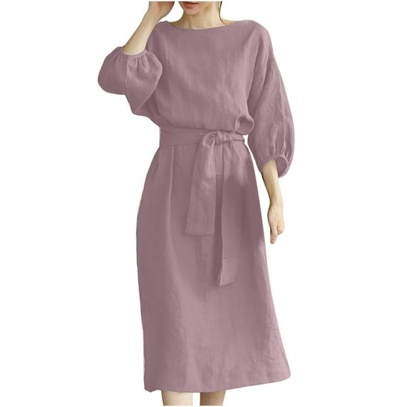 IROINNID Sales Wedding Guest Dresses for Women Formal Evening Night Dress Round Neck Loose Short Sleeve Solid Mid-Calf Dress Elegant Wrap Dress,Pink