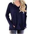 thumbnail image 1 of IROINNID Sales Women's Fall Tops Long Sleeve Oversized Base Shirts Solid Workout Sweatshirts Casual Basic V-Neck Loose Fit Tops with Pocket,Navy, 1 of 5