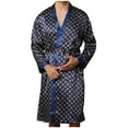 thumbnail image 1 of IROINNID Satin Pajamas Sets for Men Two-Pieces Wrap Front Robe with Shorts Casual Silk Sleepwear Set,Dark Blue, 1 of 7