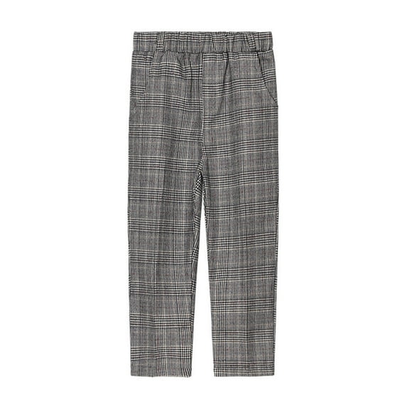 IROINNID Boys Uniform Pants Toddler Kids Big Cute Solid Color Lattice School Uniform Suit Pants Trousers,Gray