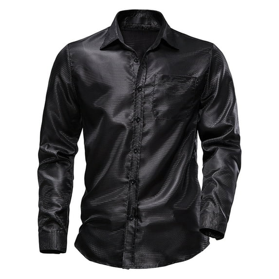 IROINNID Savings Button Up Shirts for Men Solid Long Sleeve Turndown Patchwork Button T-Shirt Tops Blouse,Black