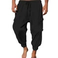 thumbnail image 1 of IROINNID Savings Cargo Pants for Men Solid Color Sport Loose Threaded Leg Drawstring Solid Color Cargo Eighths Length Pants,Black, 1 of 5