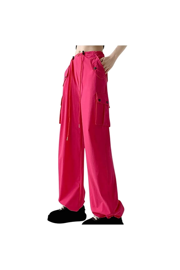 Cargo Pants for Women Vintage Street Style Star Print Spicy Girl Low Waist Straight Tube Slimming Pants,Hot Pink