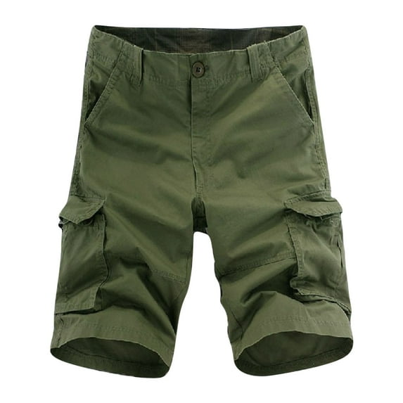 IROINNID Cargo Shorts for Men Pure Color Outdoors Pocket Beach Work Trouser Cargo Shorts Pant,Olive Green