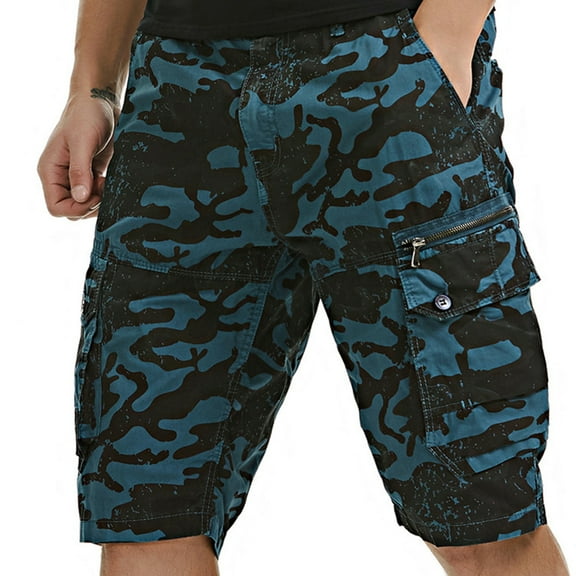 IROINNID Cargo Shorts for Men Summer Outdoors Multi-pocket Camouflage Sport Shorts Pants,Blue