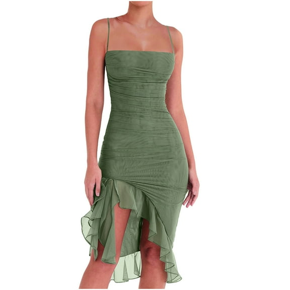 IROINNID Cocktail Dress for Women Wedding Guest Print Sleeveless Sleeve s Comfy Round-Neck Tunic Slim Mini Dress Cocktail Dress,Green