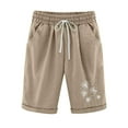 thumbnail image 1 of IROINNID Cotton Bermuda Shorts for Women Summer Printed Five Points Large Size Cotton Linen Pants Pants Shorts,Khaki, 1 of 6