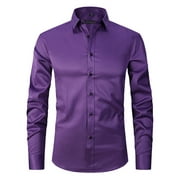 IROINNID Savings Dress Shirts for Men Long Sleeve Dress Shirt Regular Fit Button-Down Solid Shirts Turndown Collar Blouse & Shirt,Purple