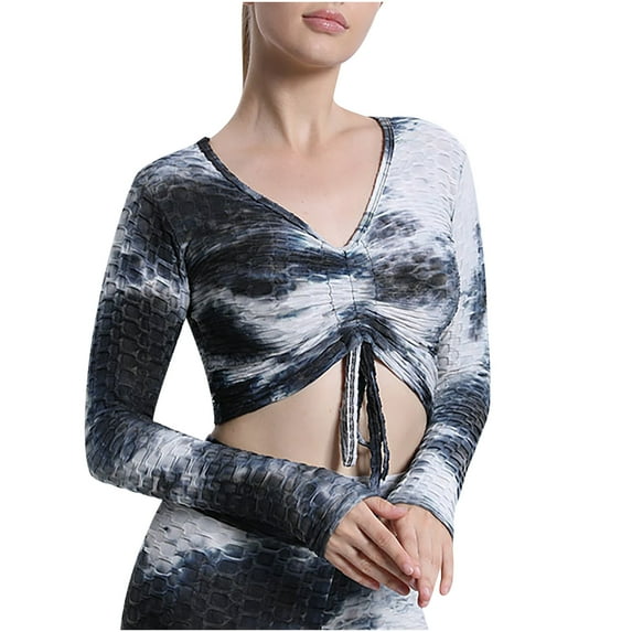IROINNID Savings Dry Fit Shirt Women Long Sleeve Gym Clothes for Women Ladies Sports Chest Deep Tie V Drawstring Vest No Chest Pad Tops,Black