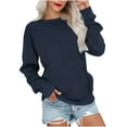 thumbnail image 1 of IROINNID Fall Shirts for Women Long Sleeve Tops Solid Loose All-match Round-Neck Pullover Casual Sweater Tops with Pocket,Navy, 1 of 4