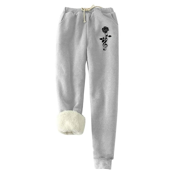 IROINNID Fleece Sweatpants for Women Thermal Christmas Printed Winter Pants Lamb Fleece Elastic Thickened Plush Keep Warm Sweatpants,Gray