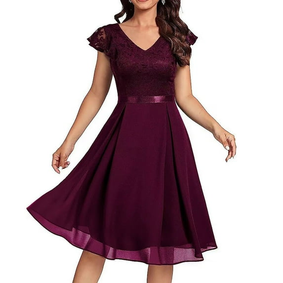 IROINNID Formal Dress for Women Wedding Guest Homecoming Party Trendy Lace Short Sleeves Cocktail Prom Ballgown Vintage Dress