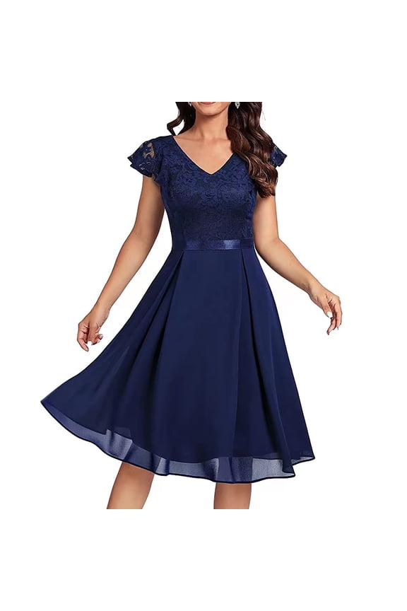 Formal Dress for Women Wedding Guest Homecoming Party Trendy Lace Short Sleeves Cocktail Prom Ballgown Vintage Dress