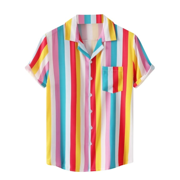 IROINNID Graphic Shirts for Men New Lapel Plaid Shirt Short Sleeve Turndown Collar Blouse & Shirt,Yellow