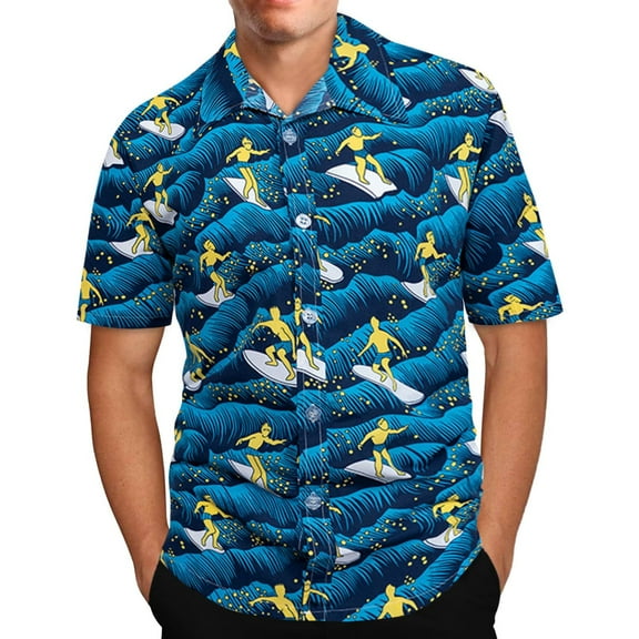 IROINNID Hawaiian Shirt for Men Hawaiian Print Lapel Short Sleeve Shirt,Dark Blue