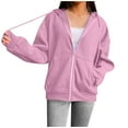 thumbnail image 1 of IROINNID Savings Hoodie Jacket for Women Zipper Closure Hooded Jacket Drawstring Tops Long Sleeve Solid Plain Basic Jacket,Pink, 1 of 6