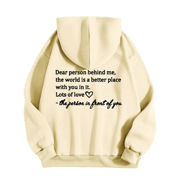 IROINNID Savings Hoodie for Women Letter Print Round Neck Long Sleeve Casual Hoodie Loose Fit Fall Warm Tops Basic Pullover,Beige