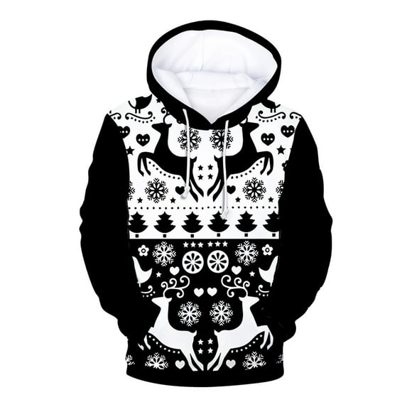 IROINNID Savings Hoodies for Men Casual Christmas Sweater Digital Print Hooded Sweatshirt,Black