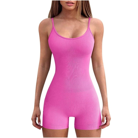 IROINNID Savings Jumpsuit Shorts for Women Solid Jumpsuit Pajamas Round Neck Comfortable Short Pants,Hot Pink